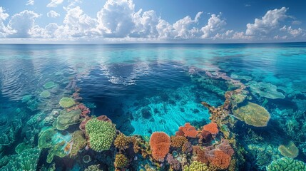 The crystal-clear waters allow for clear visibility of the reef's structure