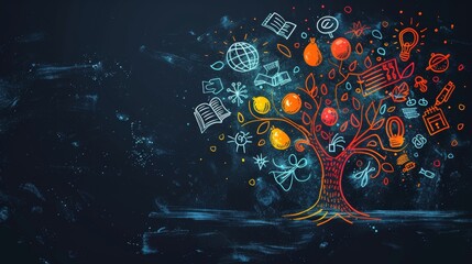 Education Concept with Knowledge Tree and Doodle School Icons Generative AI