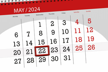 Calendar 2024, deadline, day, month, page, organizer, date, May, wednesday, number 22