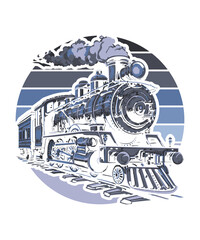 Classic Railway Steam Train Artistic Illustration