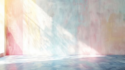 Aesthetic Minimalism: Watercolor Pastel Painting of Light Reflection on an Empty Wall