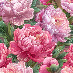 Pink Peony Seamless Pattern Floral Seamless 