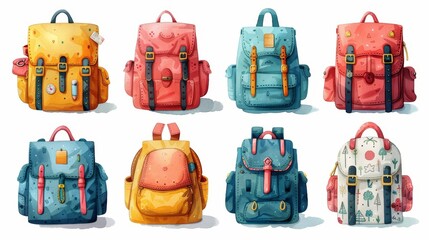 Set of Vibrant Schoolbags with School Essentials Generative AI - obrazy, fototapety, plakaty