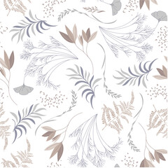 Hand drawn floral wallpaper with a set of different flowers. Can be used as seamless wallpaper, textile, wrapping paper or background. Vector