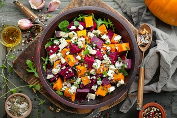 Cheese and pumpkin beetroot salad
