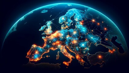 Digital Global Connectivity Highlighting Europe