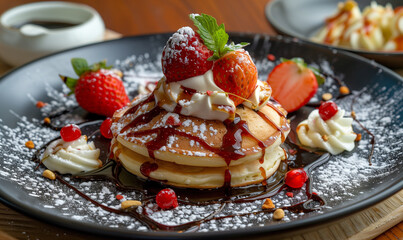 A delicious pancake with Strawberry topping