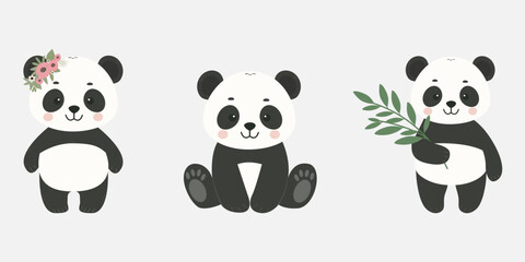 Collection of children's exotic animals. Panda vector illustration.