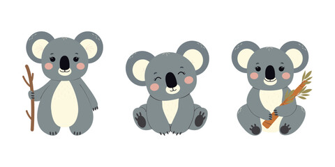 Collection of children's exotic animals. Koala vector illustration.