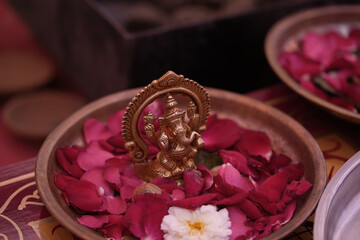 Genesha Puja in Hindu Wedding Rituls | Indian Traditional Wedding Ceremony | Hinduism offering to god background
