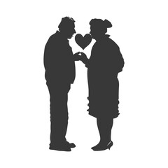 Silhouette elderly couple holding heart symbol black color only