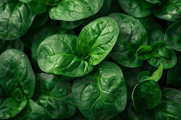 Close up background of fresh green spinach leaves