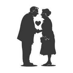 Silhouette elderly couple holding heart symbol black color only