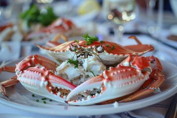 Close up of Alaskan crab meat on white plate