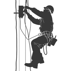 Silhouette electrician in action full body black color only