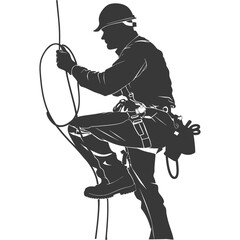 Silhouette electrician in action full body black color only