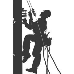 Silhouette electrician in action full body black color only
