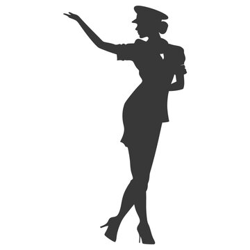 recommend clip art: Silhouette flight attendant in action full body black color only