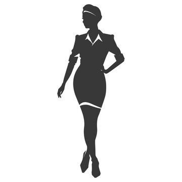 recommend clip art: Silhouette flight attendant in action full body black color only