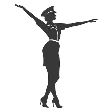 recommend clip art: Silhouette flight attendant in action full body black color only