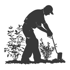 Silhouette gardener in action full body black color only