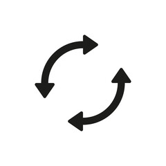 Semicircular double arrows rotate. Following each other in a circle. Two simple arrows in circular motion. Vector symbol.