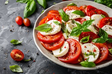 Tasty caprese salad with fresh Italian ingredients