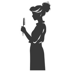 Silhouette hairdresser in action full body black color only