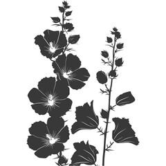 Silhouette hollyhocks flower black color only