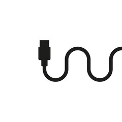 Long usb cable with a curved wire. Isolated vector illustration on white background. 