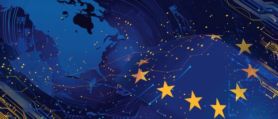 Abstract European Union Flag with Dynamic Energy Flow