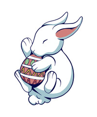 Adorable Bunny Embracing Colorful Egg Artwork
