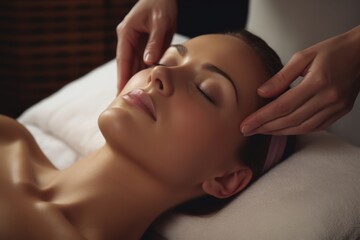 Fototapeta na wymiar Woman enjoying a professional head massage at a spa