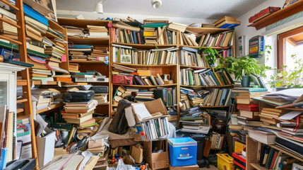 Hoarder's apartment full of old books