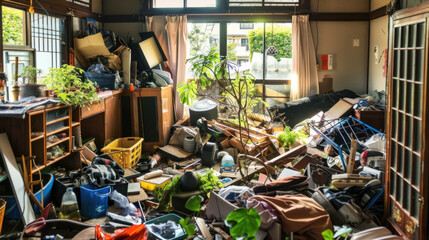 Destroyed, abandoned, messy apartment - Powered by Adobe