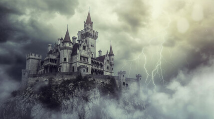 Spooky castle of vampire, evil spirit or ghost - Powered by Adobe