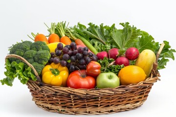 Fresh fruits and vegetables in white basket