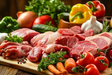 Fresh vegetables and meats for a healthy diet