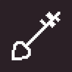 black and white simple flat 1bit vector pixel art icon of fantasy retro vintage key. password login security