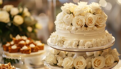 Obraz na płótnie Canvas Gorgeous and delicious wedding cake at reception