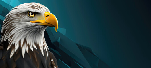 proud eagle on blue background with copy space