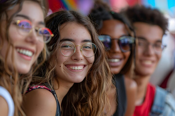Fototapeta premium diverse friends smiling in a Theme park - summer time