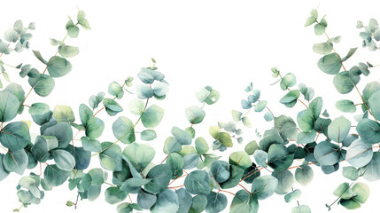 Banner floreale verde acquerello con foglie e rami di eucalipto  cornici di foglie isolate su sfondo bianco