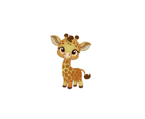 Vector illustration of a cartoon baby giraffe on a white background