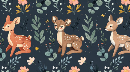 seamless pattern with deer and flowers - 782322900