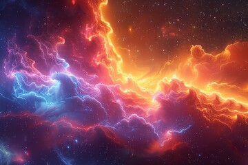 Abstract neon fractal wallpaper with space