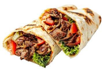 Close Up of a Burrito With Meat and Vegetables