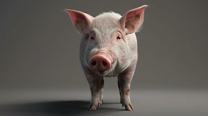 A cute and realistic 3D rendering of a pig. The pig is standing on a white background and looking at the camera.