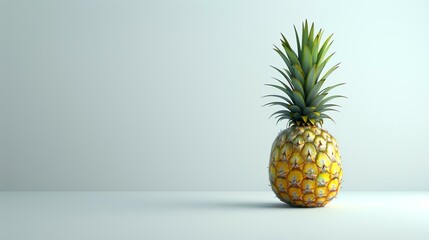 3D rendering of a pineapple on a white background. The pineapple is in focus and has a realistic texture. The background is soft and out of focus.