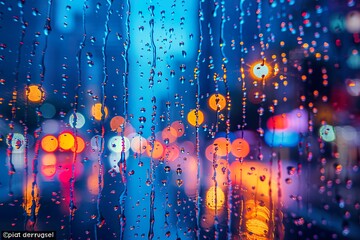 abstract pattern of night light and raindrop blur bokeh background on city street with different Beautiful